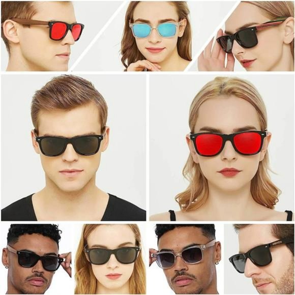 Sunglasses Polarized for Men Women Wooden Bamboo Frame Mirrored Sun Glasses main image 6